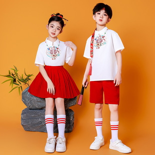 Children's Chorus Clothing Poetry Reading Clothing Performance Clothing Primary and Secondary School Students Chorus Red Song Chinese Style Performance Clothing Class Clothing