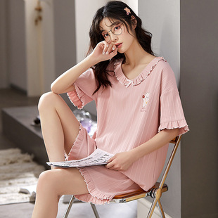 Women's Pajamas Short-sleeved Summer Shorts suit Cartoon Loose Home Clothes Korean Casual Home Clothes Thin Pajamas