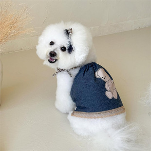 2025 Summer Cat and Dog Cartoon Denim Dress Teddy Bichon Pet Dog Clothes + Headwear