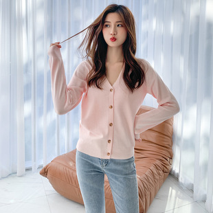 2025 Spring and Autumn Top Elegant Knitted Cardigan Women's Japanese Korean-style Long-sleeved Gentle Loose Solid Color V-neck Sweater Jacket