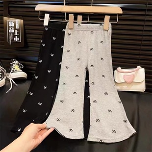Girls' Flared Pants Summer 2024 New Western Style Children's Korean-style All-match Casual Pants Girls' Bow High Waist Trousers
