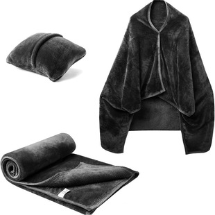 [Cross-border explosives] Multi-functional travel blanket flannel three-in-one shawl backrest outdoor blanket factory wholesale