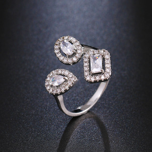 Fashion temperament geometric ring with diamond AAA zircon creative design hand jewelry open ring wholesale