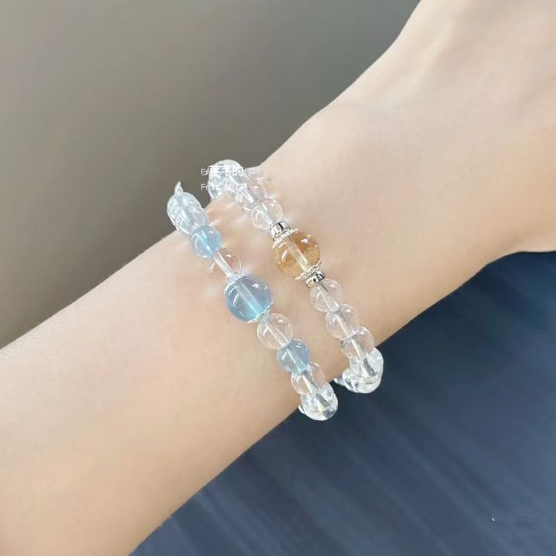 Sea Blue and White Crystal Glass Beaded Bracelet, Antique Style, Fresh and Fashionable, Double-Layered, Suitable for Students and Best Friends