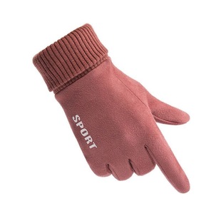 Suede riding gloves men's winter outdoor warm thick non-slip windproof touch screen leakage two-finger gloves women wholesale