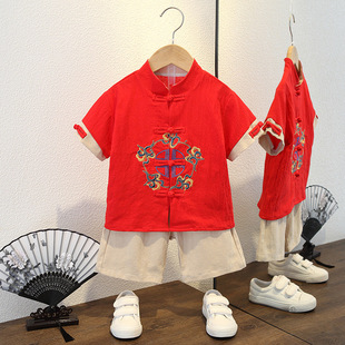 Boys' Summer Clothing suit 2025 New Handsome Children's Chinese Style Cotton Linen Summer Thin Baby Hanfu Short-sleeved Trendy