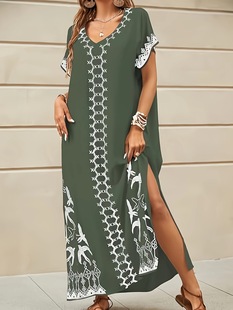 2025 New Cross-Border Beach Vacation Short-Sleeved Robe Dress Ethnic Clothing Arabian Skirt