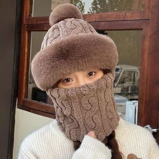 Plush Hat and Scarf All-in-One Women's Winter Scarf Bear Cute Autumn and Winter Stylish All-Match Fashion Warm Ear Protection Hat