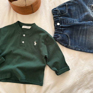in stock children's POLO shirt 2025 spring new men's and women's children's clothing embroidered V-neck POLO shirt baby all-match base T