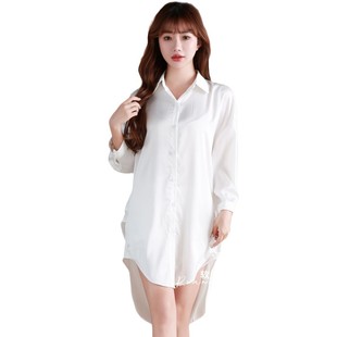 Soft Yanluo Sexy Boyfriend Style Shirt High-end Sense Home Wear Thin Pure Satin Nightgown Ice Silk White Shirt for Women