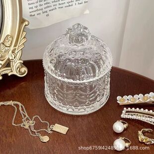 French jewelry storage embossed candy jar home seasoning tea glass jar cotton swab toothpick glass storage box