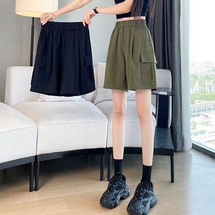 American Style khaki Tooling Shorts Women's Trendy Summer Thin Loose Straight Wide-leg Quick-drying Mid-length Casual Pants