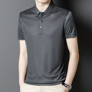 High-end copper ammonia fiber ice silk short-sleeved T-shirt men's lapel polo shirt for middle-aged father 2025 summer new style