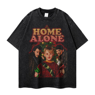 American Retro Short-sleeved Men's and Women's Washed Old Loose Crewneck Movie Poster Direct Injection Printed T-shirt Mixed