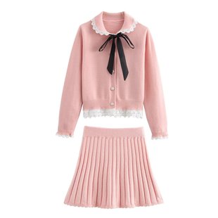 Foreign trade 2024 Europe and the United States winter new fashion simple ribbon lace decorative knitted jacket overskirt suit 4476