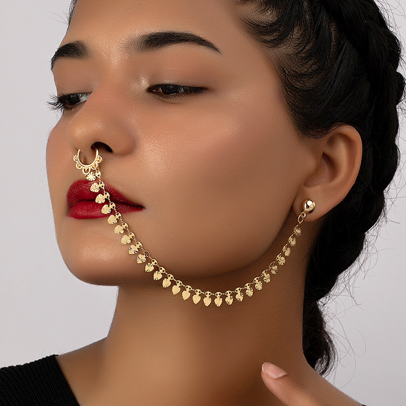 European and American Cross-Border Jewelry Wholesale Personalized Design Love All-In-One Nose Ring Earrings Women's Trendy Street Style Nose Clip