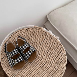 Children's Sandals 2025 Summer New Girls Plaid Color Korean Style Middle and Big Children's All-match Casual Comfortable Beach Shoes