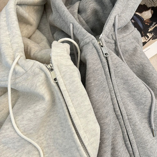 A generation of American retro solid color hooded vests women's spring and autumn fleece-lined loose cardigan jacket coat wholesale