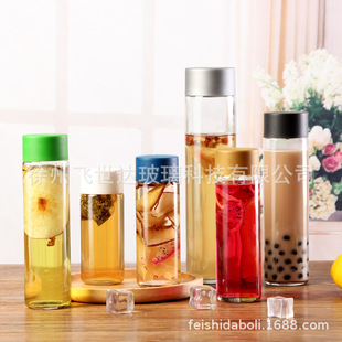 Amazon cross-border custom glass stick bottle straight beverage bottle office milk tea juice cold bubble scented tea cup