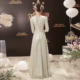 Sequined evening dress for women 2024 new high-grade banquet temperament long dress art exam host chorus costume