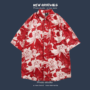 Short Sleeve Floral Shirt Hong Kong Style Retro vetiver Korean Style Fashionable Handsome Shirt Men's and Women's Western Style Fairy Top