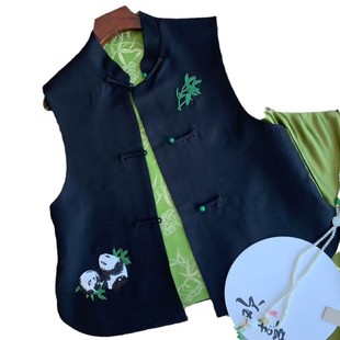 Mulberry silk double-sided double-wear waistcoat heavy industry three-dimensional panda Polygonatum odoratum nail bead embroidery south oil early spring new products wholesale