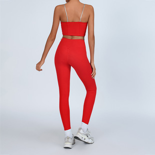 Yoga suit Women's Three-dimensional Flower with Chest Pad Sports Fitness Sling High Waist Hollow Quick-drying Ankle-length Pants Two-piece Set