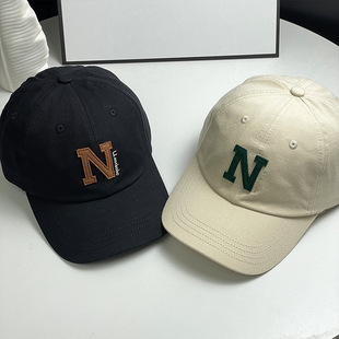 2025 New Large Letter N Embroidery Stick Korean Style Ball Cap Men's and Women's Fashion Simple Casual All-match Sunshade Cap