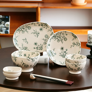 Chao Bai Original Tingwu Green Glazed Medium Ceramic Bowl for Gift suit Chinese New Year Tableware Retro Home High-end