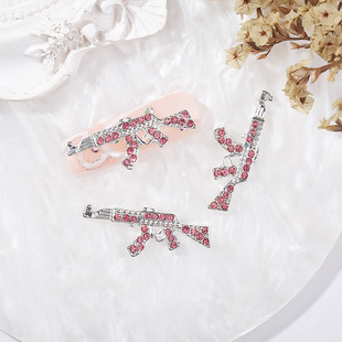 Cross-border hot gun nail jewelry vintage alloy three-dimensional diamond-embedded weapon metal punk style nail decoration