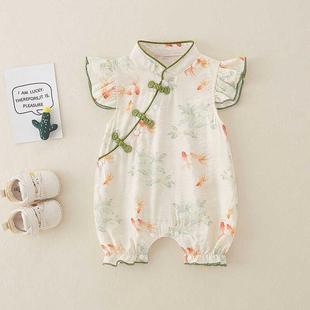 Baby Summer One-Body Suit Girl Baby New Chinese Style National Style Climbing Suit Summer Full Moon Hundred Days Cheongsam Dress