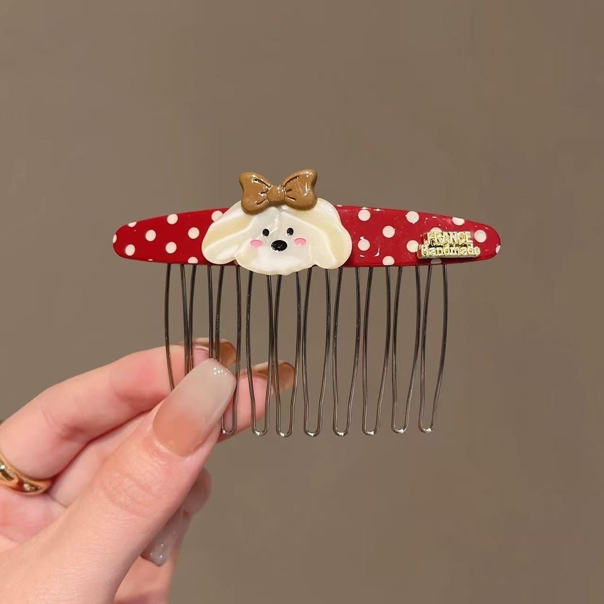 Puppy Polka Dot Reverse Comb Hair Clip for Women 2026 New High-End High Crown Side Hair Accessory Bangs Clip Hair Ornament
