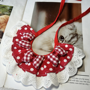 New Year Red Bow Pet Lace Slippery Towel Dog Jewelry Cat Bieb Fa Cow Scarf