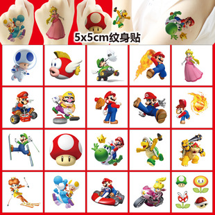 5x 5cm Super Mary Game Tattoo Stickers 20 Cartoon Tattoo Stickers Water Transfer Disposable Tattoo Stickers