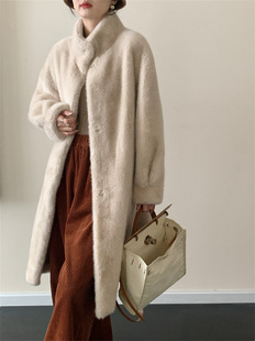 Environmental protection mink high-grade fur integrated extended stand collar faux mink coat snow Blue Mink coat warm autumn and winter