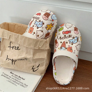 2025 Printed Hole Shoes Women's Cartoon Cute Graffiti Non-slip Dung Sense Outwear Soft Bottom Drifting Sandals for Women