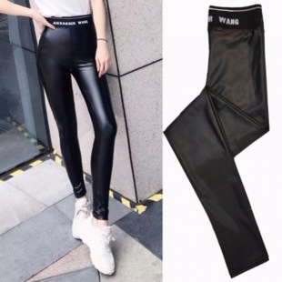 P2/9-15 Spring, Autumn and Winter fleece-lined Thickened PU Leather Imitation Leather Leggings plus size High Waist Pants Women's Outer Wear Leather Pants