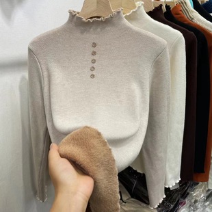 Autumn and Winter new fleece-lined sweater women's thickened one-piece velvet inner wear high-grade half turtleneck bottoming shirt sweater pullover