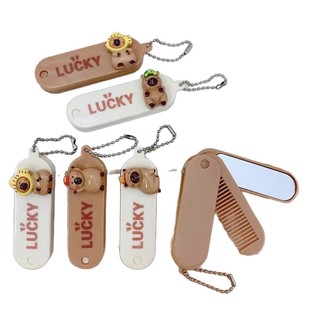 Cartoon patch kappi bala folding mini mirror comb outdoor travel portable carry-on mirror all-in-one compact comb