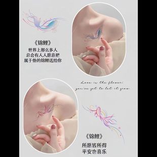 Fish carp koi tattoo stickers Blue beautiful clavicle wrist fresh waterproof tattoo stickers
