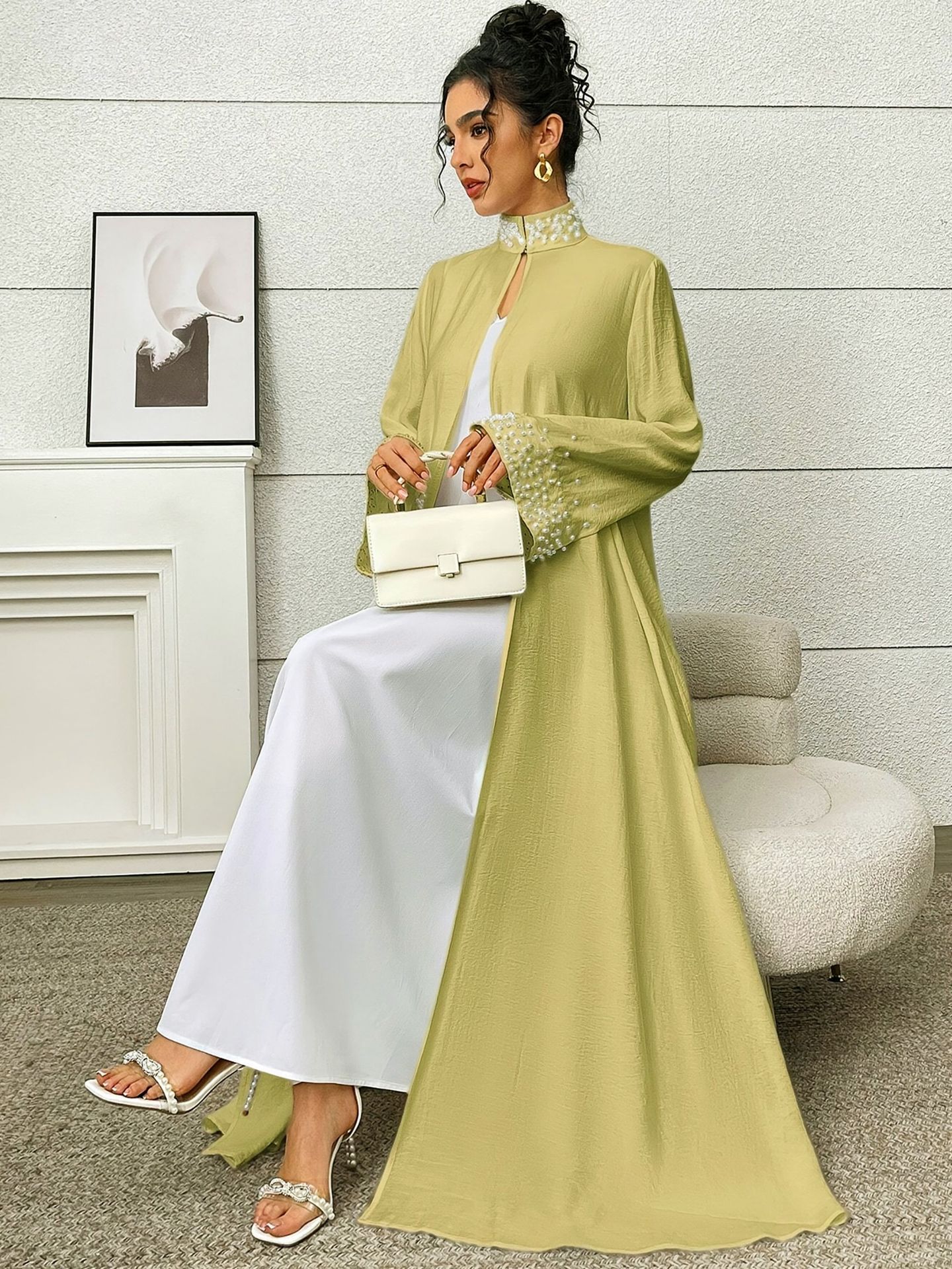 Elegant and Fashionable Pearl Long-Sleeved Cardigan Robe