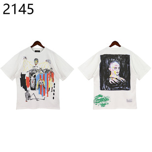 Cross-border AMIRI High Version Short-sleeved Printed Letter Clothes Men's T-shirt Trendy Brand Reengraved Hip-hop Loose Summer Round Neck