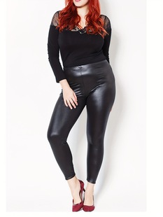 European and American Amazon cross-border leather high waist stretch breathable slim fit leather ankle-length leather pants women's leggings Black
