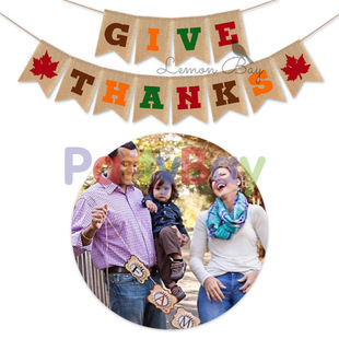 give thanks Thanksgiving party decoration burlap Flag Vintage Maple Leaf Garland factory supply wholesale