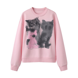 in stock 2025 Spring New Simple Style Crewneck Cartoon Cat Pattern Printed Sweatshirt 5P2414580