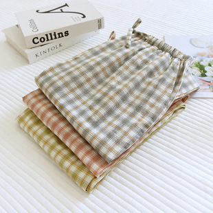 Spring and Summer Pure Cotton Pajama Pants Casual Loose Household Pants Outwear Men's and Women's Plaid Washed Cotton Household Pants