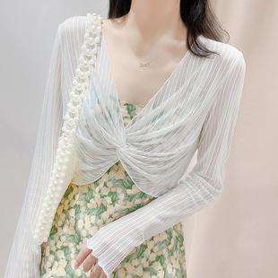 2024 Summer New Sunscreen Lace Shawl Women's Slip Skirt Overshirt Short Gauze Hollow Mesh Top