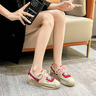 2023 Summer and Autumn Genuine Leather New Sports Casual Women's Shoes All-match Retro ins Running Colorblock Forrest Waffle Shoes