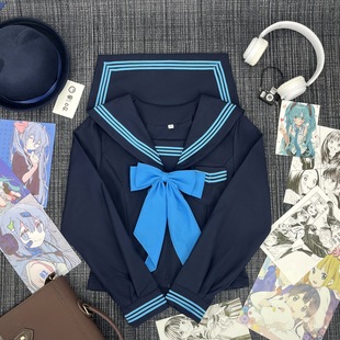 Japanese-Style Original Jk Uniform Lan Ying Middle Set Authentic Short-Sleeve Full-Front Sailor Suit School Uniform Class Uniform School Uniform