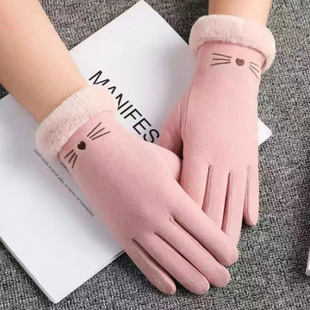 Winter Gloves Women's fleece-lined Thickened Touch Screen Korean Style Student Cute Driving Ride Warm Cold Wind Gloves